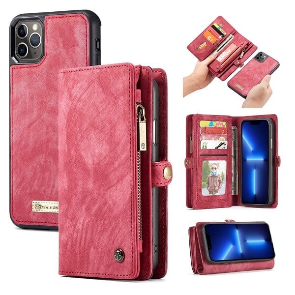 Apple iPhone 13 Pro Max Red Detachable Pouch Wallet Flip Case Cover Apple iPhone 13 Pro Max Red Detachable Pouch Wallet Flip Case Cover